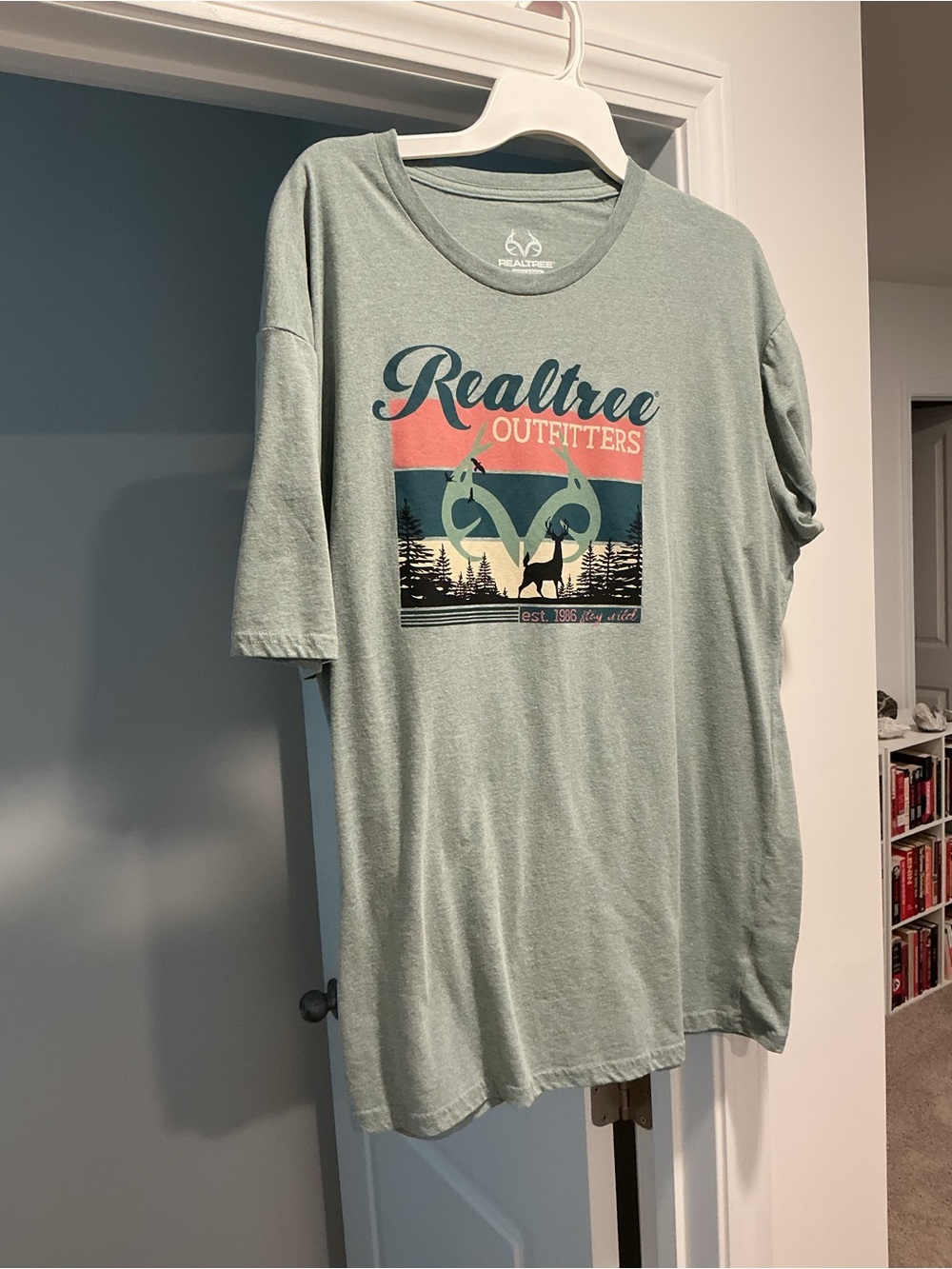 Realtree Sage Green Tee with Coral & Teal Script Print